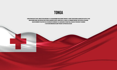 Tonga flag design. Waving Tonga flag made of satin or silk fabric. Vector Illustration.