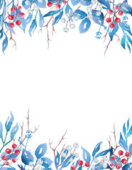 Christmas frame. Watercolor clipart 