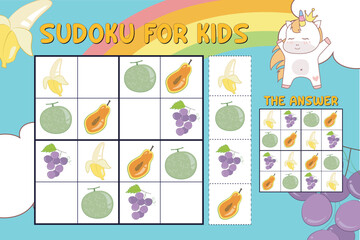 Sudoku for kids. Sudoku. Children’s puzzles. Education worksheet for children. printable puzzle game for preschool. 