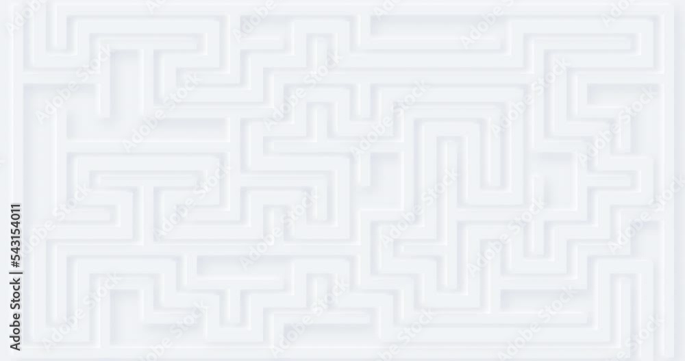 Wall mural 4k white maze with dynamic solution line. abstract animation with soft shadow. 3d labyrinth pattern.