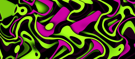 Multicolor curved lines background. Shiny wavy pattern. 3d illustration	