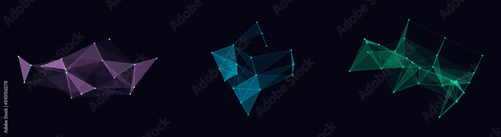  set of colorful shapes interpreted by artificial intelligence. network connection structure concept.