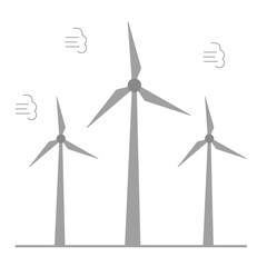 Windmills for generating electricity from wind power. Use of renewable energy. Flat style. Vector.
