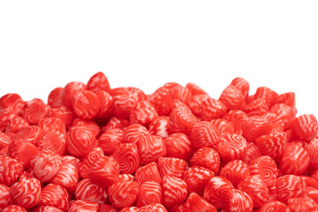 Red round tasty gummy candies islolated on a white background.