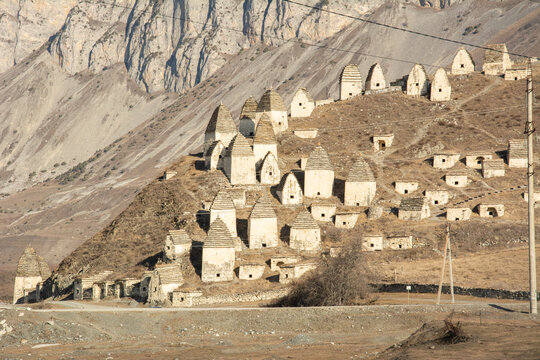 Ruins of the "City of the Dead", also the Dargavs crypt burial ground and semi-underground crypts of the XIV-XVIII centuries near the village of Dargavs in North Ossetia, Russia