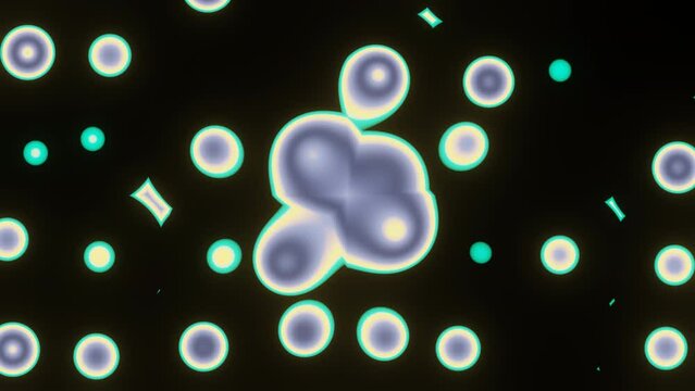 Abstract epileptic and psychedelic background with circle shapes and abstract wolf's snout, seamless loop, strobe light effect. Dynamic flash light leak, epileptic light