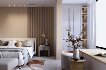 3d rendering,3d illustration, Interior Scene and  Mockup, Bed room interior modern style,