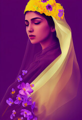 Muslim woman in hijab. Portrait of a young arab girl in traditional dress.