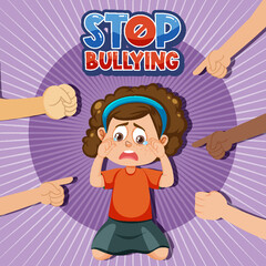 Fototapeta na wymiar Stop Bullying text with kid surrounded by pointing fingers