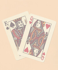 paper cutout playing cards background, King and Queen 