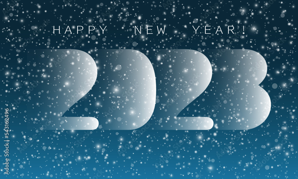 Poster new 2023 year typography dark design. minimal gradient shapes composition with snow.