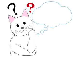 A white cat  gesturing with speech balloon: white background