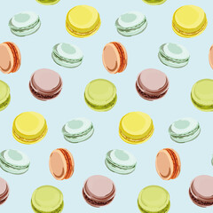 Colorful macarons seamless pattern. 