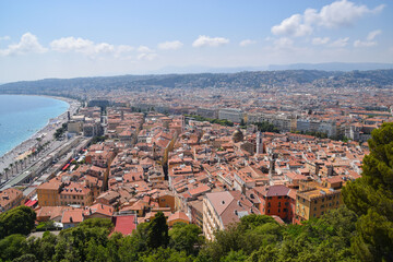 Fototapeta na wymiar Aerial panoramic view of Old Nice, South of France.