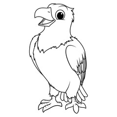 Little Bald Eagle Cartoon Animal Illustration BW