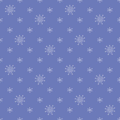 Winter pattern with hand drawn snowflakes. Cute monochrome vector print on blue background. Christmas theme.
