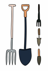 Garden tool, gardener collection farm or agriculture set of illustrations isolated on white background.