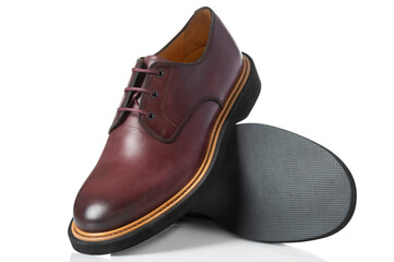 Pair of men leather fashion shoe side view isolated on white background