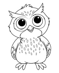 Little Owl Cartoon Animal Illustration BW