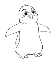 Little Penguin Cartoon Animal Illustration BW
