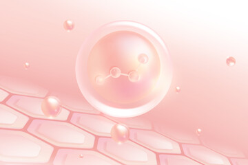 Hyaluronic acid hair and skin solutions ad, white collagen serum drop over skin cells with cosmetic advertising background ready to use, illustration vector.