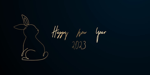 happy new year 2023 background design with elegant golden rabbit line drawing vector illustration