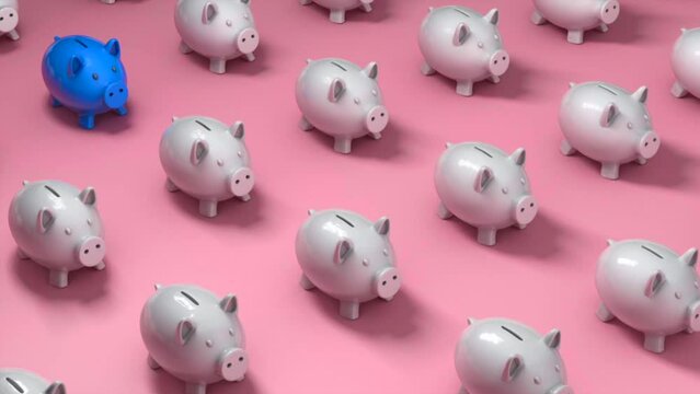 White piggy bank patterns on pink background, Concept of saving. Break the pattern