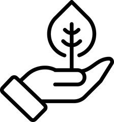 Ecology, nature line icon. Hand holding leaf