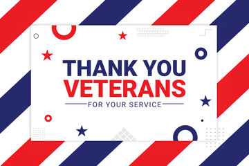 Thank you Veterans for your service Editable banner design in red and blue color. Honoring Veterans concept patriotic design wallpaper