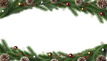 Christmas or Happy New Year. white background 3d bauble balls, glitter gold. Christmas poster, greeting cards. Flat lay, top view. Christmas 3d render illustration