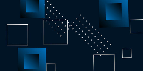 Modern abstract dark navy blue background with dots and 3D square shapes.