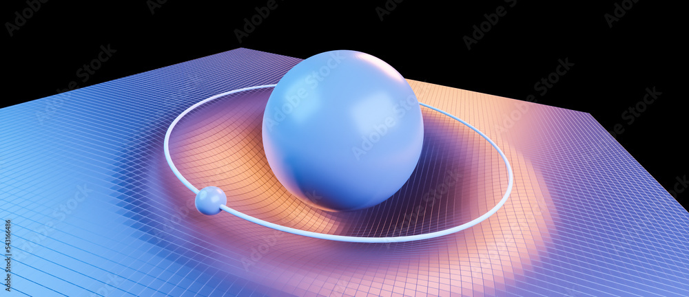 Fototapete 3d visualization rendering of gravity distorsion physical objects in orbit or space, general theory 