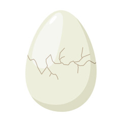 Cute chick in a cracked egg, hatching process. Vector illustration of birth step from egg to bird. Cartoon cracked egg isolated on white