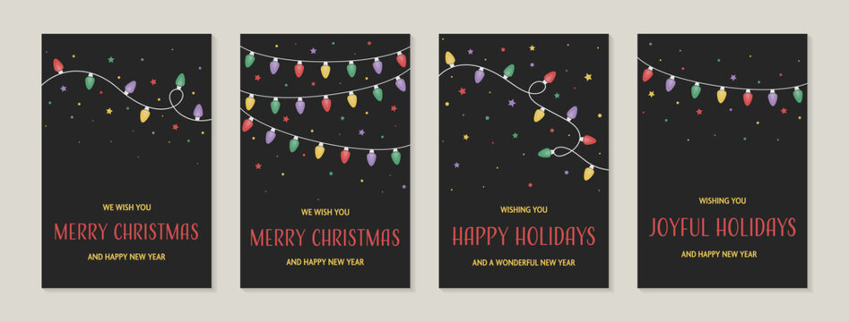 Christmas greeting cards set. Hanging hand drawn ornaments. Vector illustration