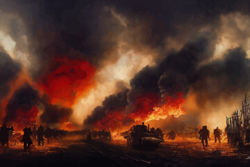 Fototapeta na wymiar war painting illustration war with smoke and fire