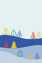 Hand drawn Christmas trees. Layout of a greeting card. Vector illustration