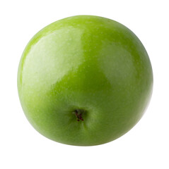 Green apple with green leaf and cut slice with seed isolated on a transparent background