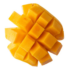 Mango cubes and mango slices isolated on a transparent background