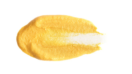 Fototapeta na wymiar Smear of delicious mustard isolated on white, top view