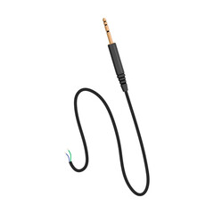 Audio Jack Plug. Broken electrical cable. Vector illustration of damaged cords for power, connection. Cartoon torn wires with plug isolated on white