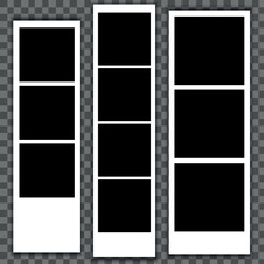 Photo booth picture frames. Vintage snapshots, instant photos and photographs strips. Photo box snapshot, photography picture card mockup isolated vector illustration icons set