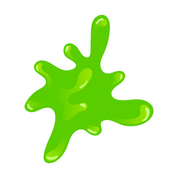 Green drop slime splash and blob. Vector illustration of sticky mucus splat or dripping goo liquid. Cartoon slimy droplet isolated on white