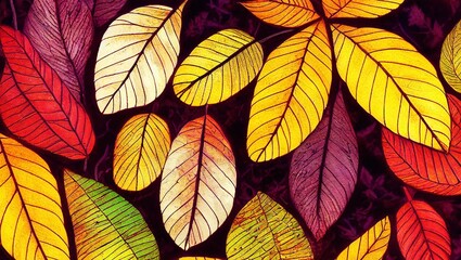 Fototapeta premium Beautiful digital backdrop with colorful autumn leaves.