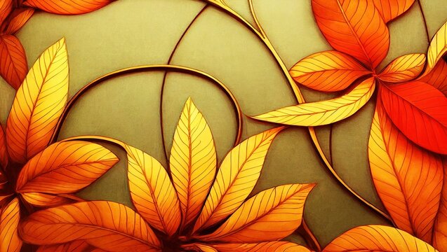Beautiful digital backdrop with colorful autumn leaves.