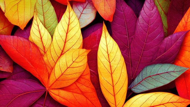 Beautiful digital backdrop with colorful autumn leaves.