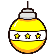 Yellow christmas ball, vector icon