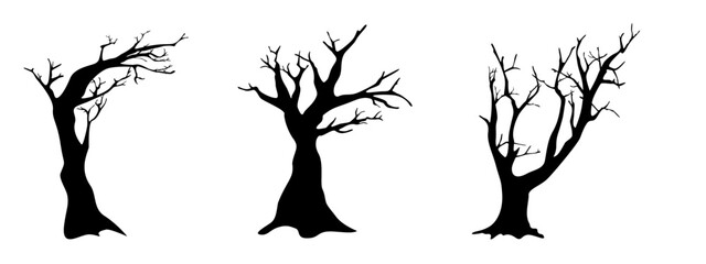 naked tree silhouette design. leafless plant illustration. nature vector background. - obrazy, fototapety, plakaty