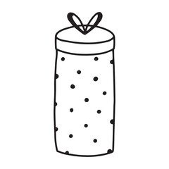 Gift in doodle style. Gift box with a bow. Present isolated on white background. Vector illustration. Gift for birthday or christmas.