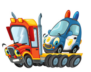 funny cartoon tow truck driver and other vehicle car isolated children illustration