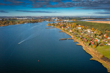 Martwa Wisla river by the Baltic Sea at autumn, Sobieszewo. Poland